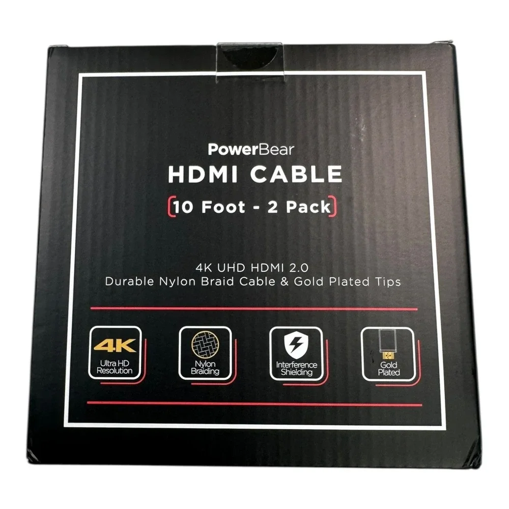 PowerBear 4K UHD HDMI 2.0 Cable 10 Foot -‎ 2 Pack Gold Plated Tips